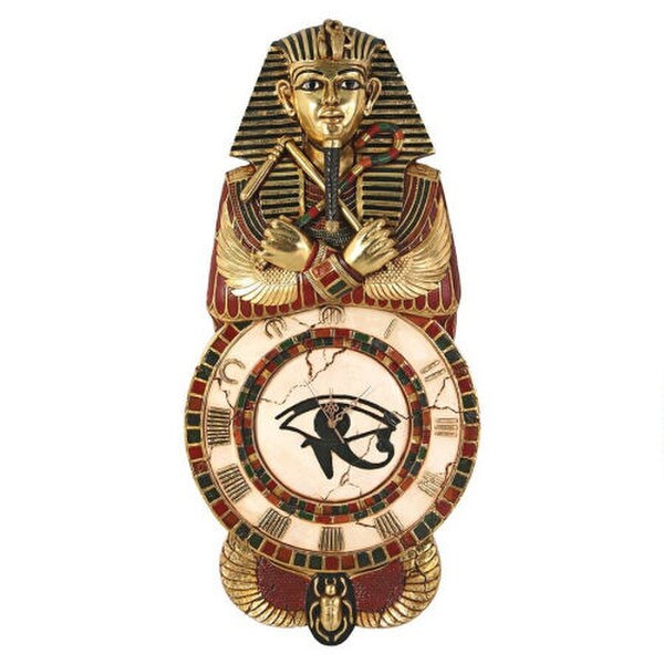 Medinet Habu Egyptian Wall Clock Sculptural Hand Paint Horus God